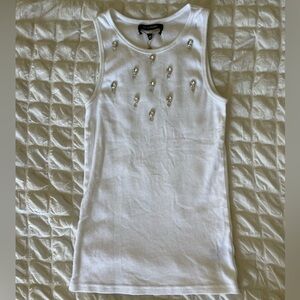 Le Superbe White Embellished Fitted Tank Top